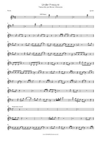 Queen Under Pressure score for Flute