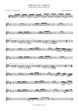 Richard Clayderman Ballade Pour Adeline score for Tenor Saxophone Soprano (Bb)