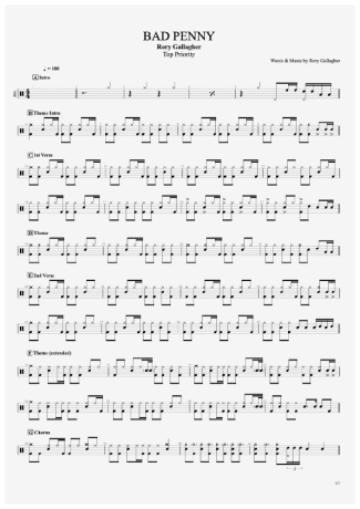 Rory Gallagher Bad Penny score for Drums