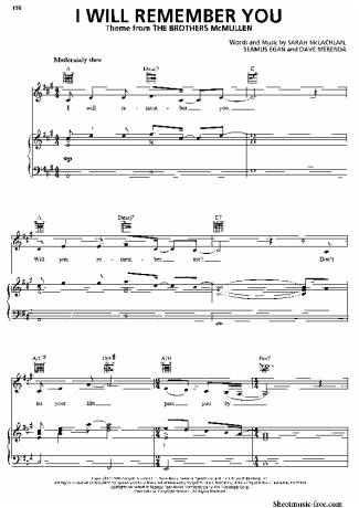 Sarah McLachlan I Will Remember You score for Piano