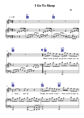 Sia I Go To Sleep score for Piano