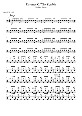 Six Feet Under Revenge Of The Zombie score for Drums