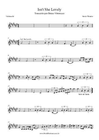 Stevie Wonder Isn´t She Lovely score for Cello