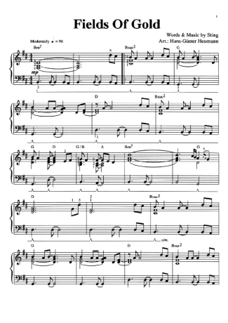 Sting Fields Of Gold score for Piano