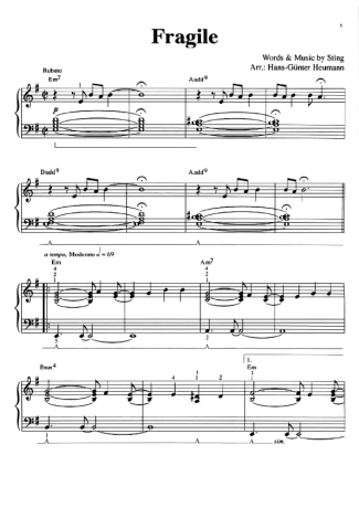 Sting Fragile score for Piano