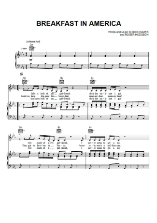 Supertramp Breakfast In America score for Piano