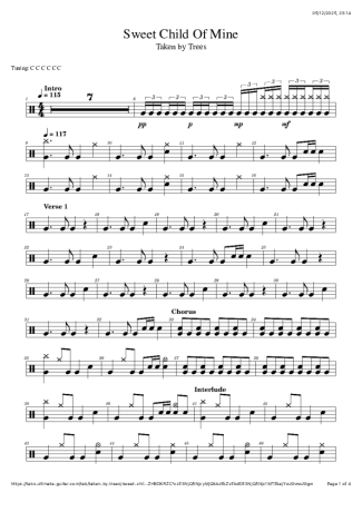 Taken By Trees  score for Drums