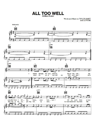 Taylor Swift All Too Well score for Piano
