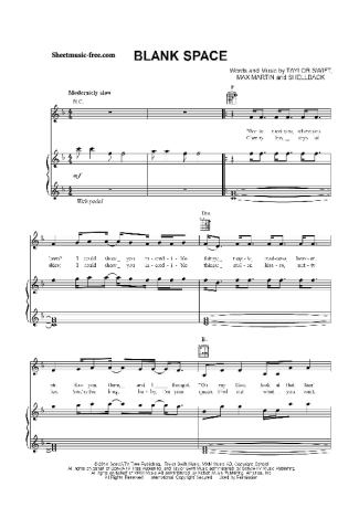 Taylor Swift Blank Space score for Piano