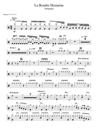 Téléphone La Bombe Humaine score for Drums