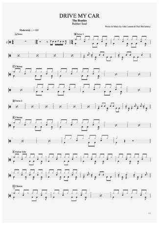 The Beatles Drive My Car score for Drums