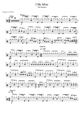 The Beatles I Me Mine score for Drums