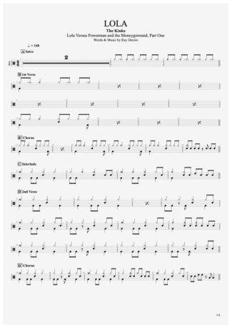 The Kinks Lola score for Drums