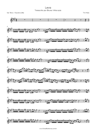 Tim Maia Leva score for Tenor Saxophone Soprano (Bb)