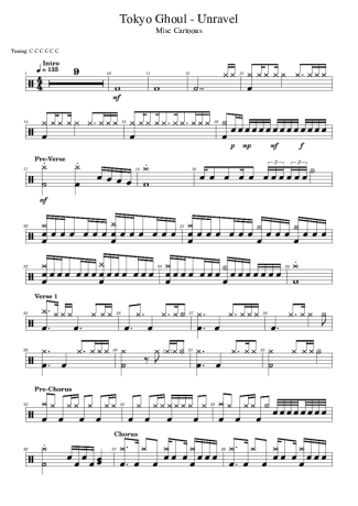 Tokyo Ghoul Unravel score for Drums