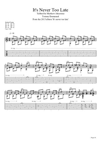 Tommy Emmanuel Its Never Too Late score for Acoustic Guitar