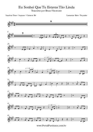 Toquinho Eu Sonhei Que Tu Estavas Tão Linda score for Tenor Saxophone Soprano (Bb)