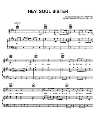 Train Hey Soul Sister score for Piano