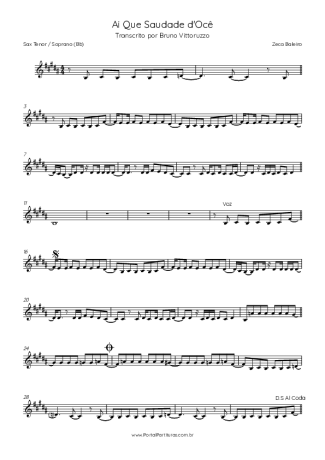 Zeca Baleiro  score for Tenor Saxophone Soprano (Bb)
